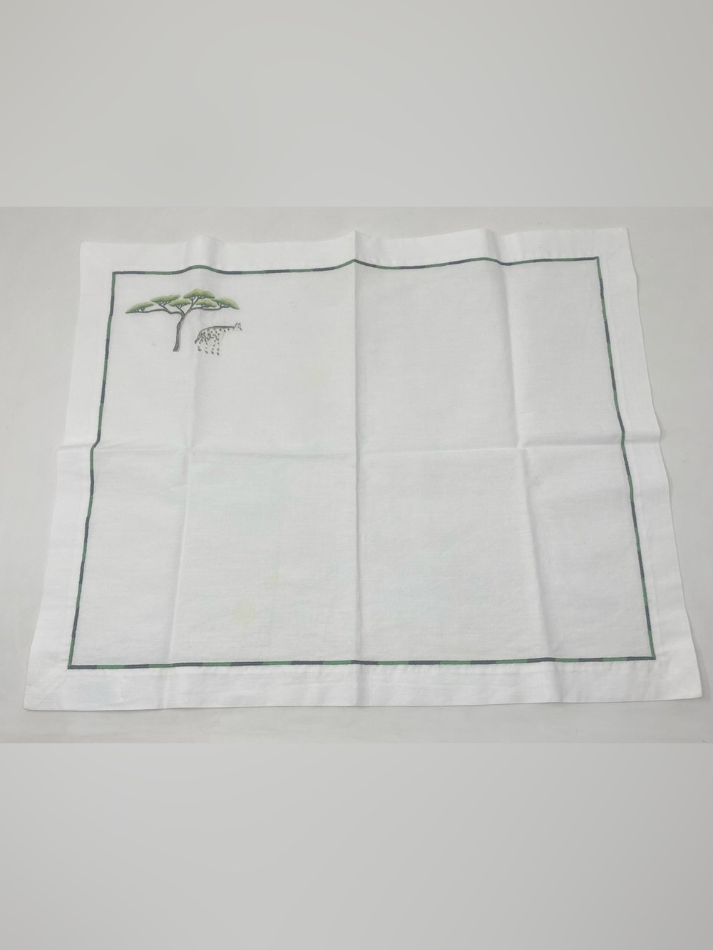 Hermes Cotton Table Placement White W/Green Embroidery Africa 18.5x15.5